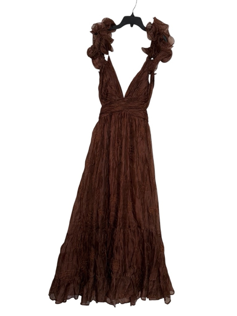 Petal & Pup Harmony Maxi Brown Dress Floral Embroidered Lace Back Size Medium - Picture 3 of 10